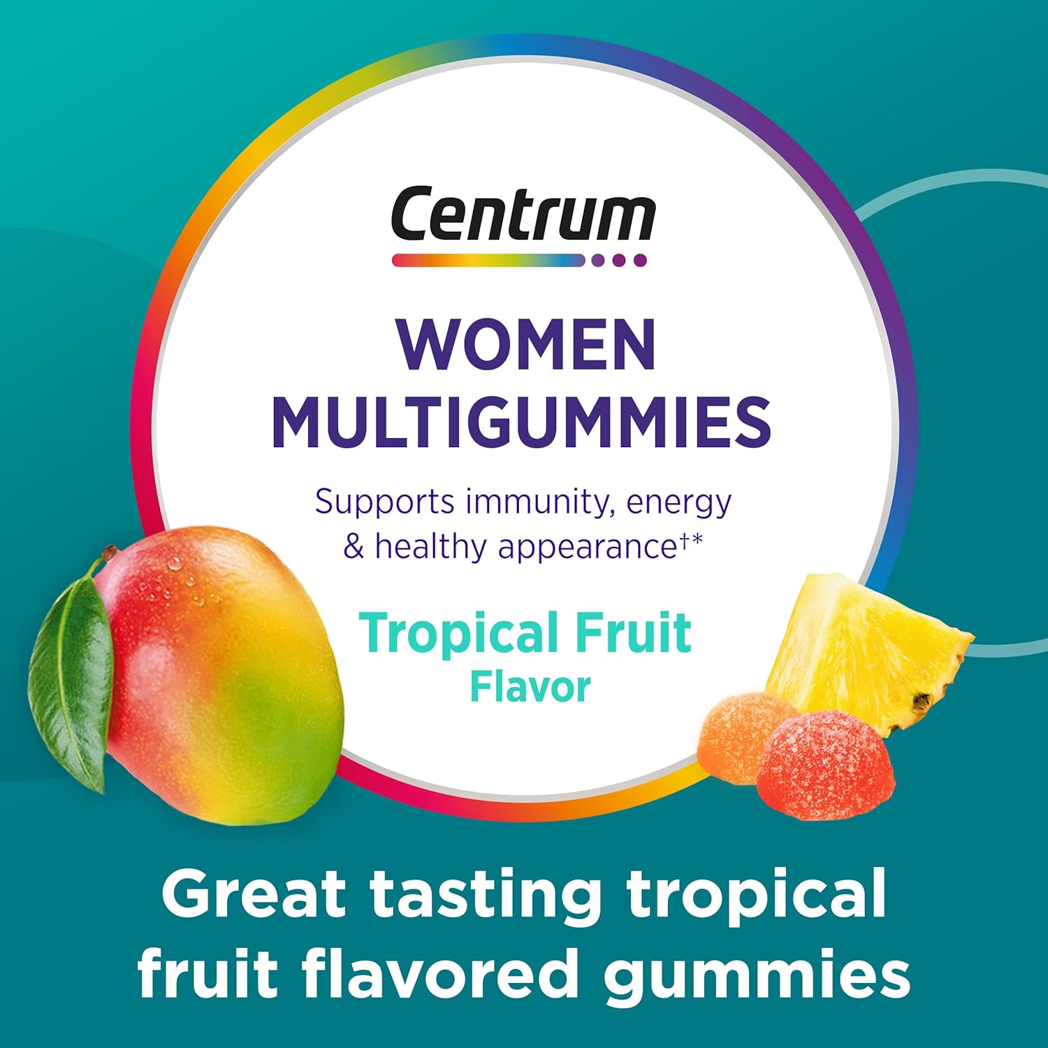 Centrum Multivitamínico Gominolas para Mujeres, Apoyo Inmunológico, Energía y Aspecto Saludable, 100 Gominolas (50 Días)