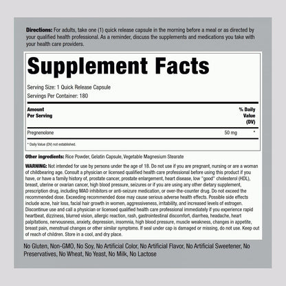 Piping Rock Pregnenolona 50 mg | 180 Cápsulas | Suplemento de Soporte Hormonal | No OGM, Sin Gluten – Image 2