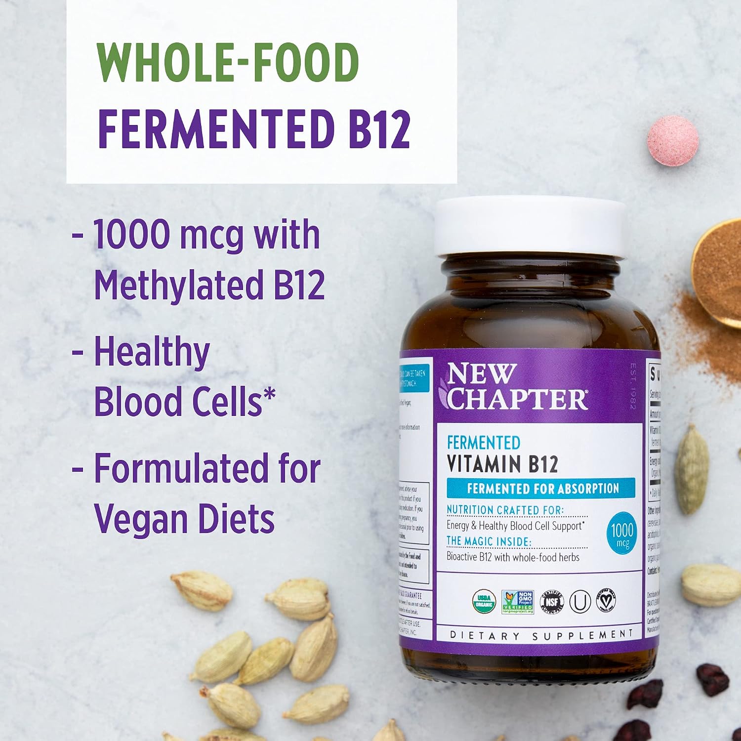 New Chapter Vitamina B12 Fermentada, 1000 mcg, 30 Comprimidos