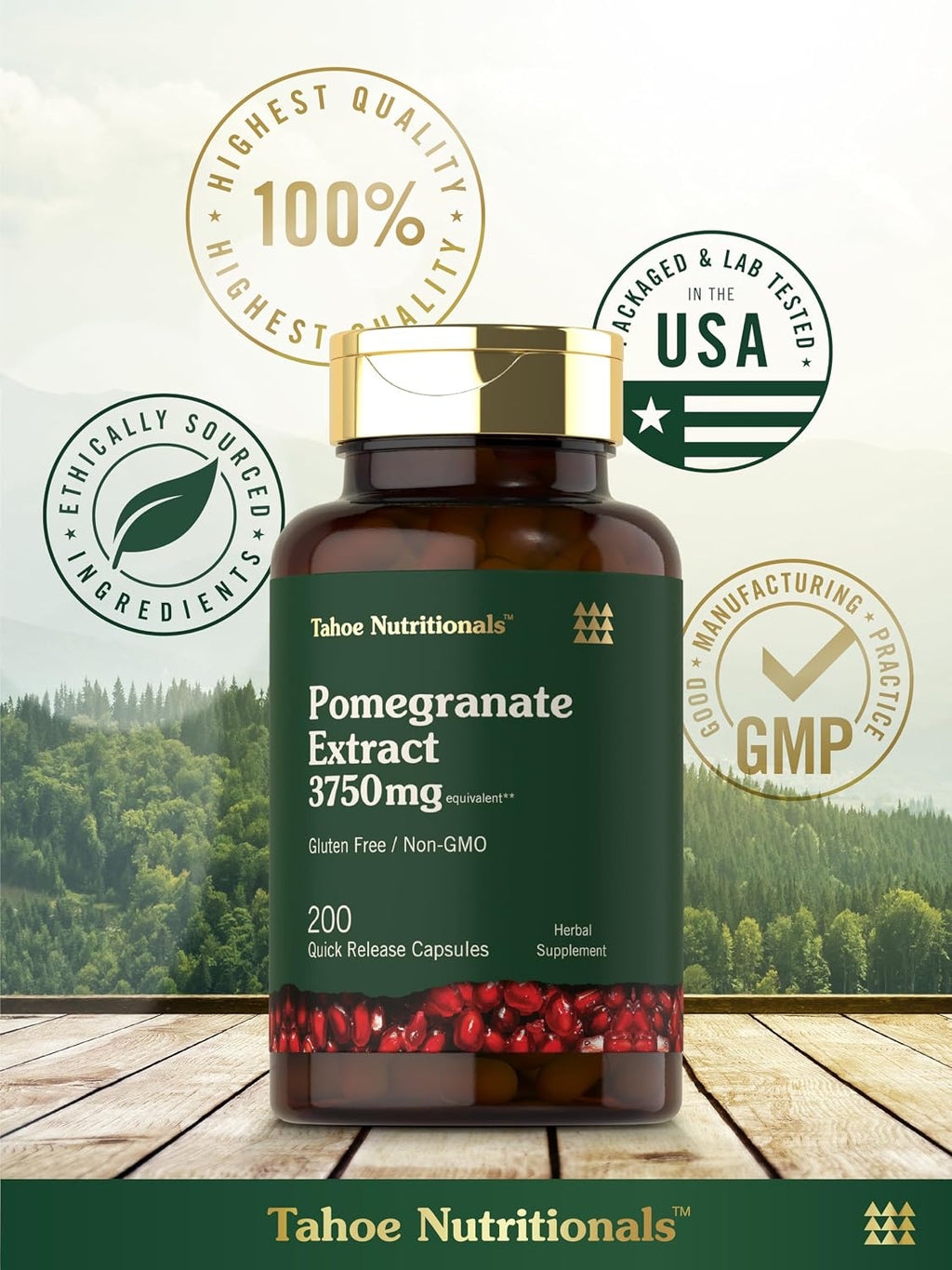 Extracto de Granada - 200 Cápsulas - Sin OGM, Sin Gluten