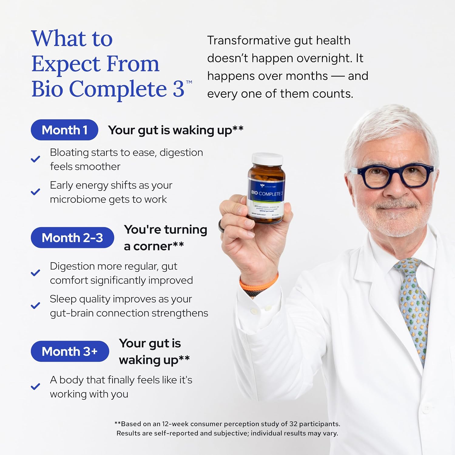 Gundry MD® Bio Complete 3 - Prebiótico, Probiótico, Postbiótico para la Salud Intestinal (Pack 90 Días)