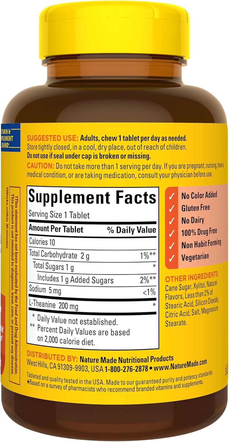 Nature Made L-Teanina 200mg Comprimidos Masticables - 50 Unidades