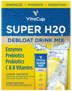 VitaCup Super H2O Mezcla en Polvo para Alivio de la Hinchazón y Salud Digestiva, con Probióticos, Prebióticos, Vitaminas C y B, Sabor a Bayas, 32 Sobres