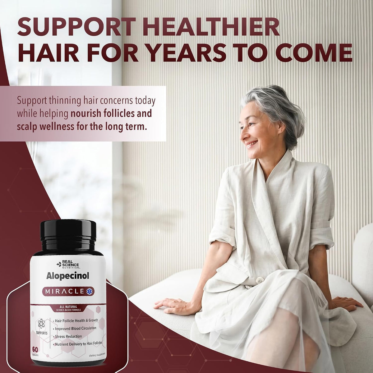 Real Science Alopecinol - Complemento alimenticio para el cabello con Vinitrox, GABA y Vitaminas - 60 cápsulas – Image 5