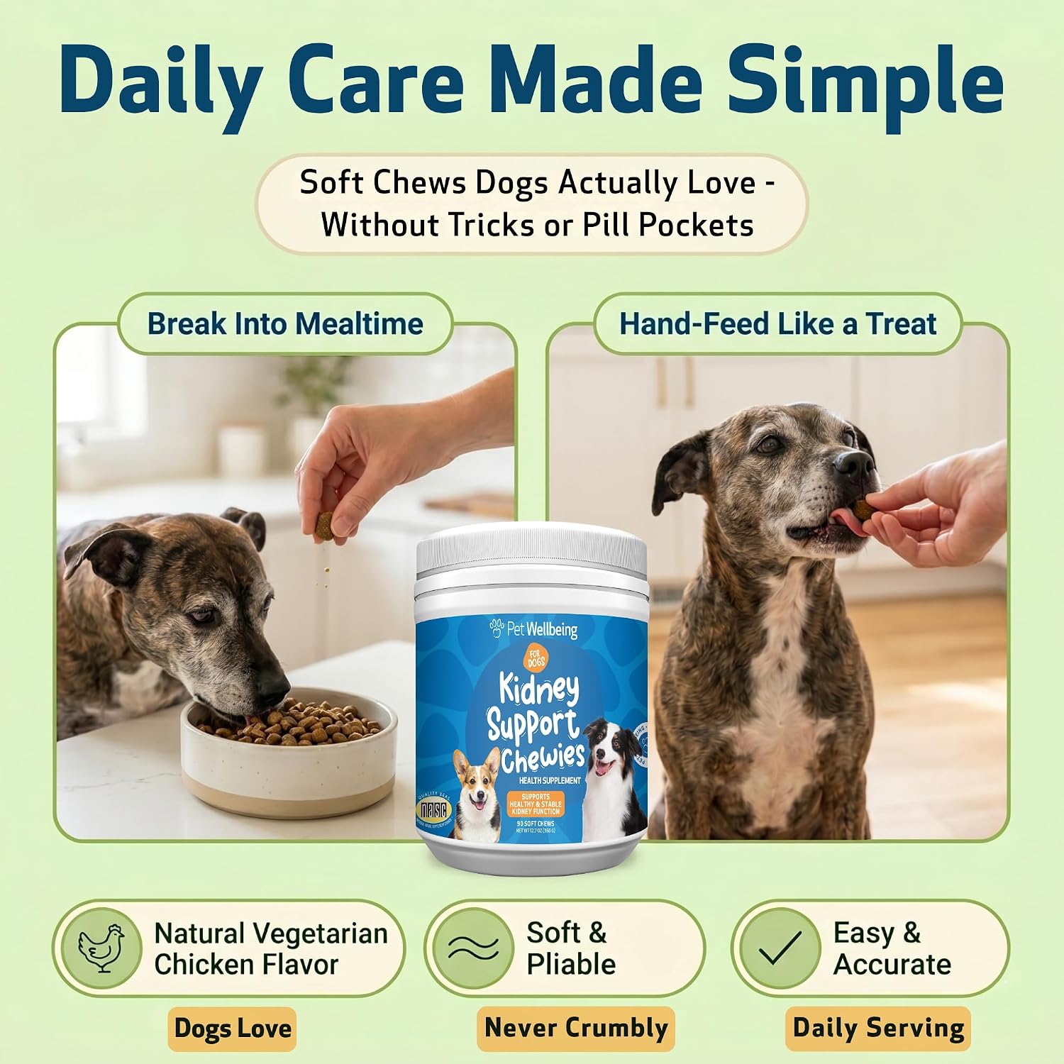 Pet Wellbeing Kidney Support Chewies para Perros - Apoyo Renal - 90 Masticables Blandas