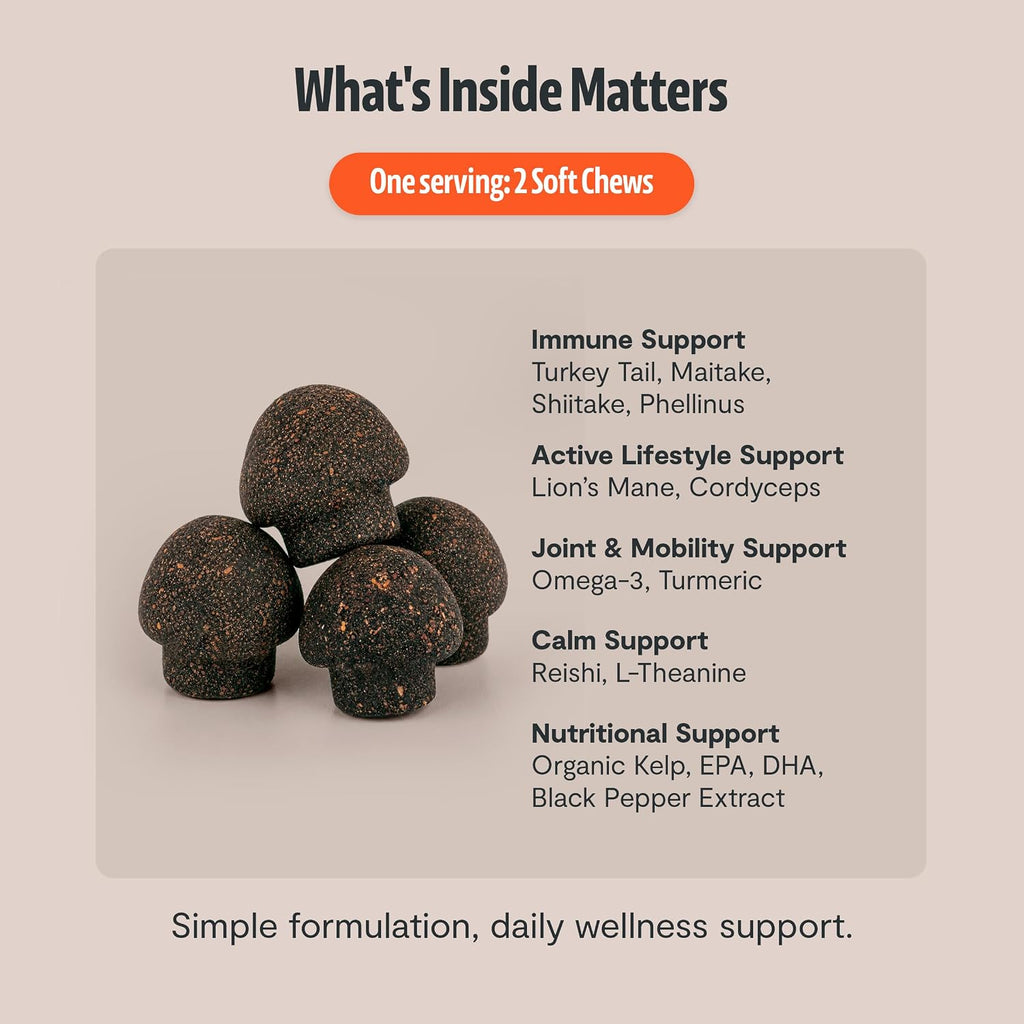FreshCap Shroomies: Suplemento de setas para perros, 180 uds