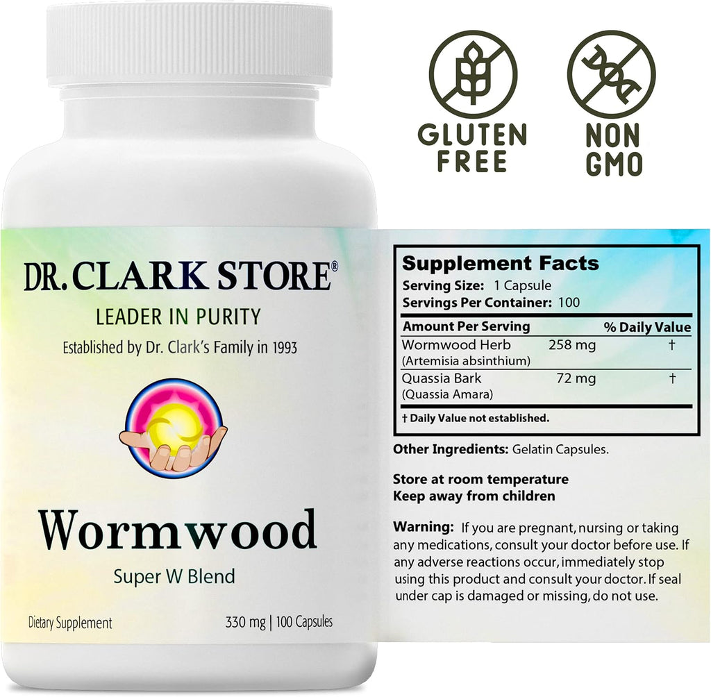 Dr. Clark Store Mezcla Súper W de Ajenjo - Ajenjo y Cuasia 330 mg, 100 Cápsulas