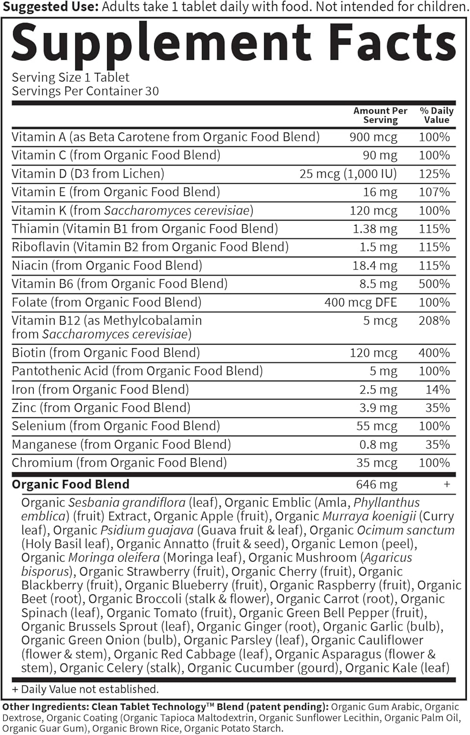 Garden of Life Organics, Multivitamínico Diario para Mujeres, Alimento Integral, 30 Comprimidos Veganos
