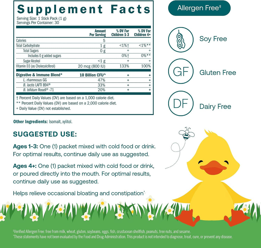 True Grace True Littles - Probiótico + Vitamina D3 para Niños - 30 Stick Packs