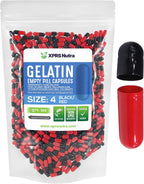 Cápsulas Vacías Tamaño 4 (500 uds.) - Gelatina Bovina - Transparentes (Negro/Rojo) por XPRS Nutra