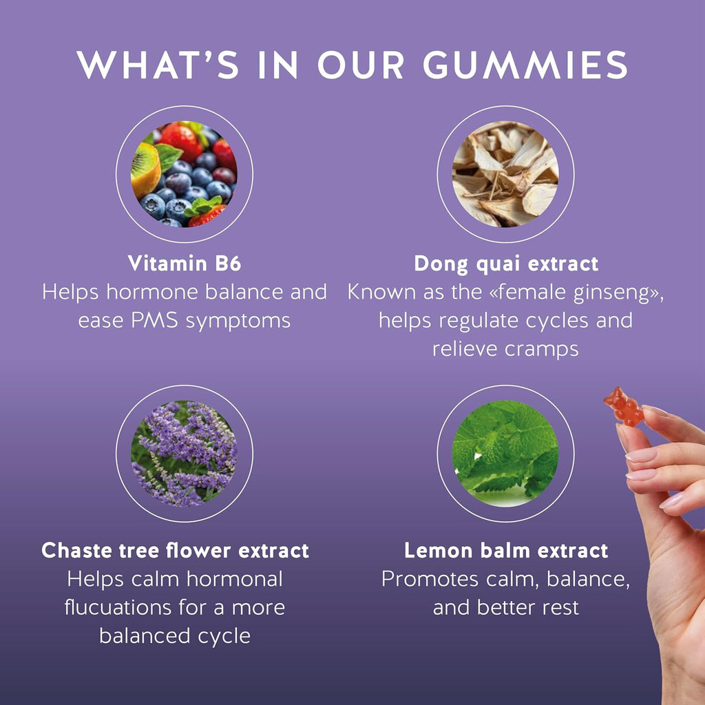Bears with Benefits – Gominolas de Apoyo para el Síndrome Premenstrual (PMS) con Vitamina B6 y Melisa, 30 unidades