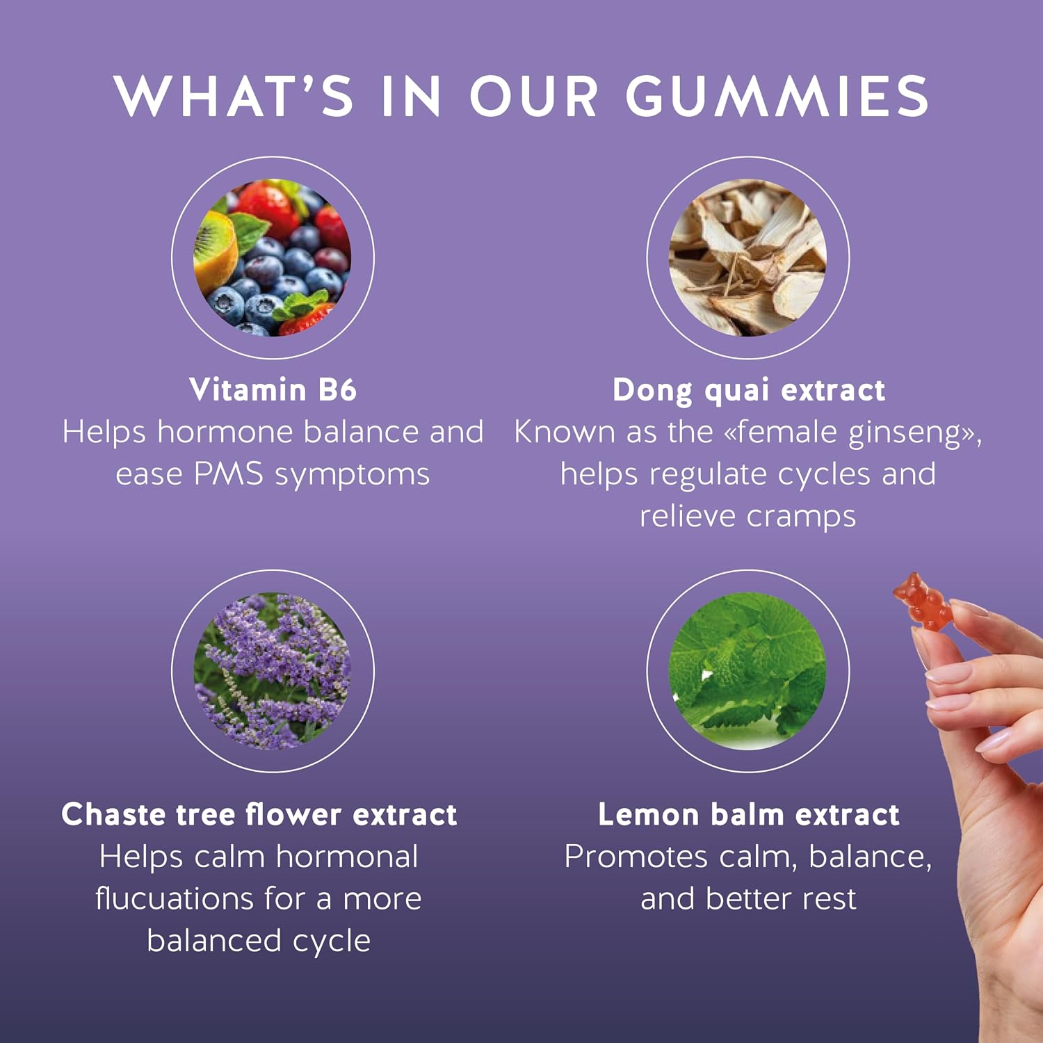 Gomitas de apoyo para el síndrome premenstrual con vitamina B6 y melisa, 90 unidades