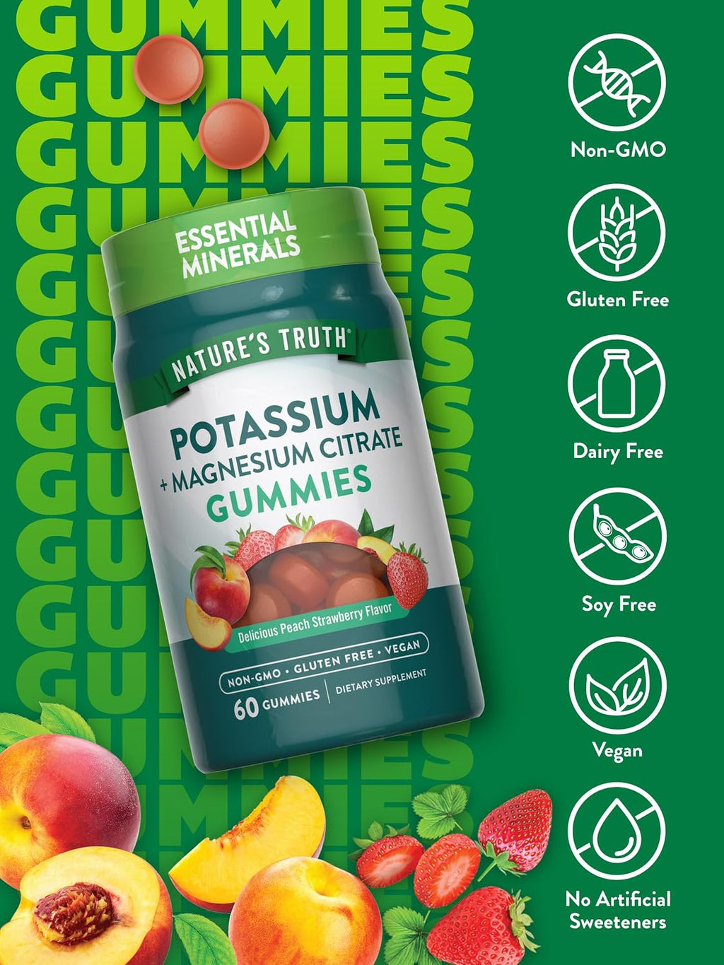 Nature's Truth Gominolas de Potasio y Magnesio con Citrato - 60 Gominolas Veganas, Sin OGM y Sin Gluten