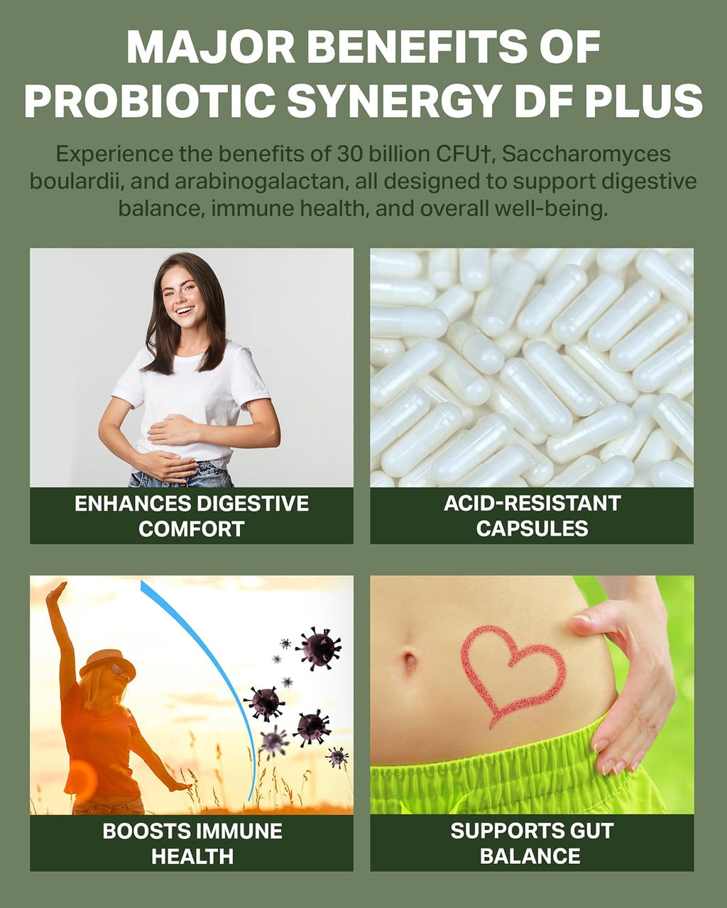 Probiotic Synergy DF Plus - 30 Billion CFU with Saccharomyces boulardii and Arabinogalactan - 30 Sachets - Comprehensive Support for Intestinal Ecology* - Professional Formula