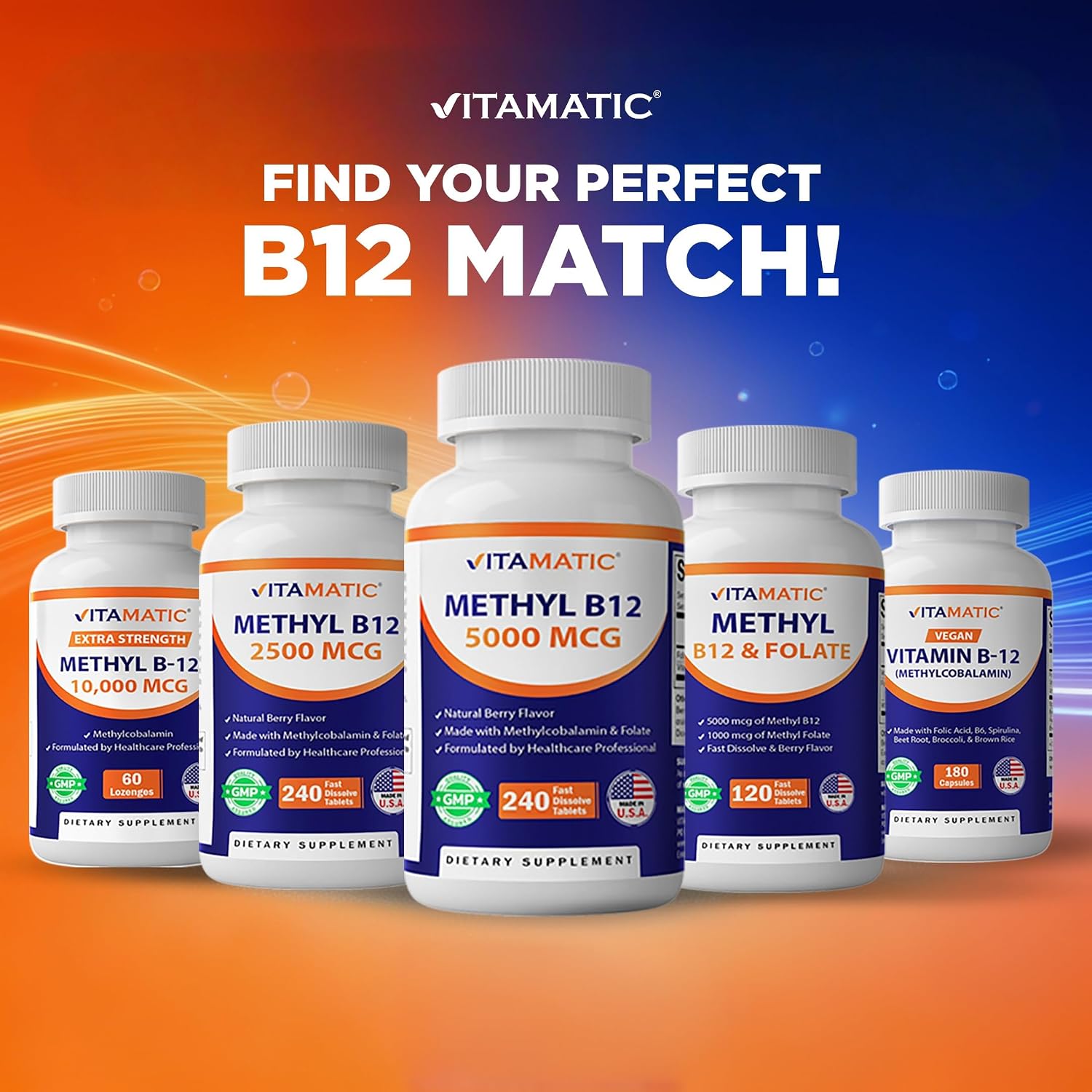 Vitamatic Vitamina B12 1000 mcg – Tabletas de Disolución Rápida con Sabor a Bayas – 2 Frascos de 365 Tabletas – Apoyo al Metabolismo Energético y Sistema Nervioso