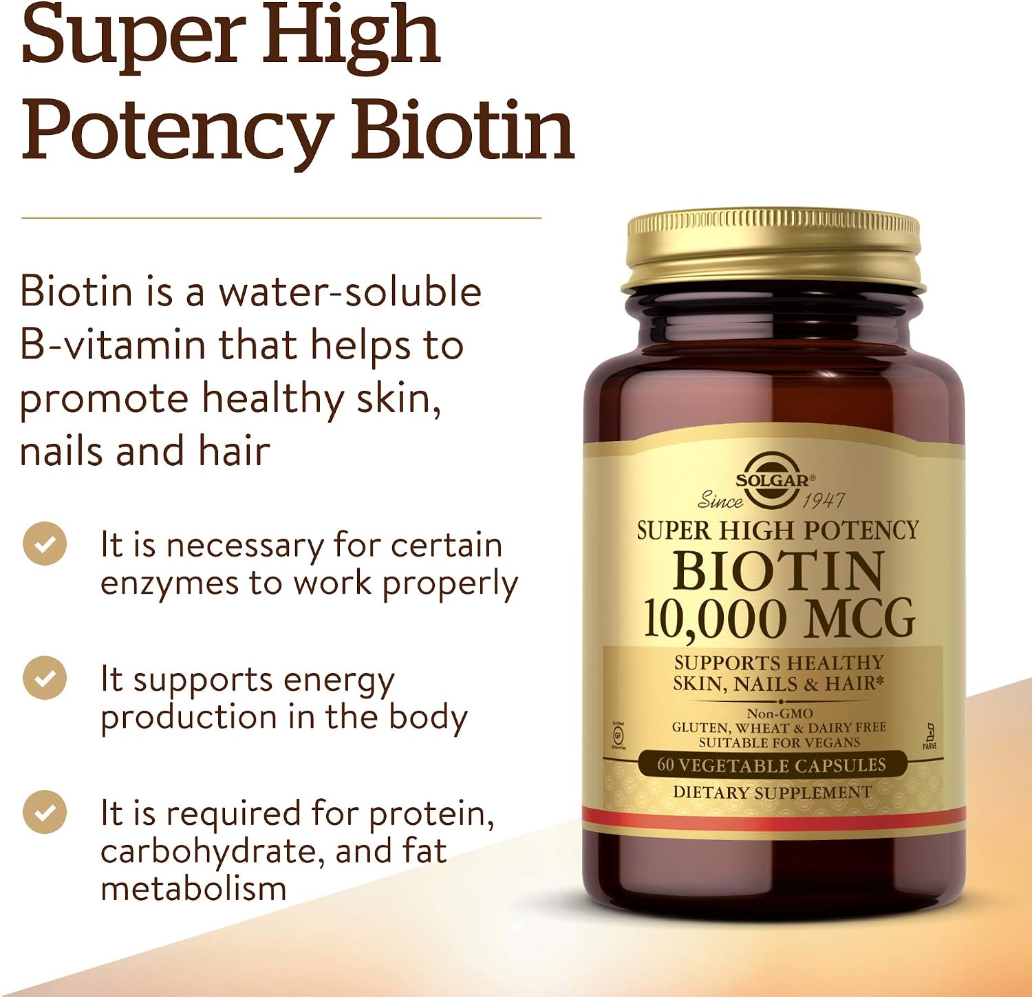 Solgar Biotin 10,000 mcg, 60 Vegetable Capsules