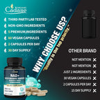 Organic Cadane Suplemento de Nicotinamida Ribósido con Rhodiola Rosea, Ashwagandha, Té Verde y Más | Salud Celular y Vitalidad | Vegano, No OGM – 60 Cápsulas