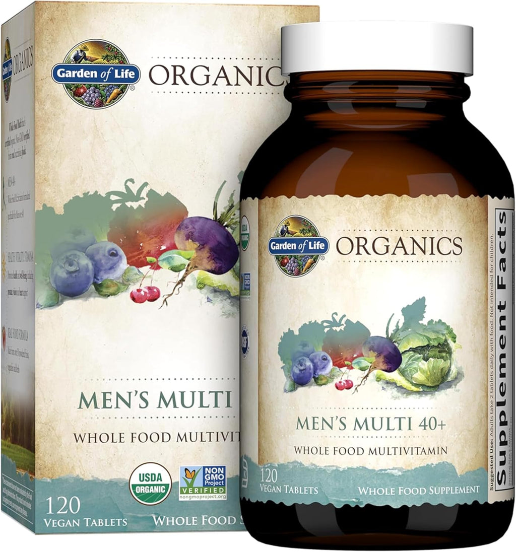 Garden of Life Organics Men's 40+ Multivitamin with Prostate Support, B12 & Vitamins – Vegan Daily Whole Food Multivitamin, Non-GMO, Certified Organic, 120 Tablets