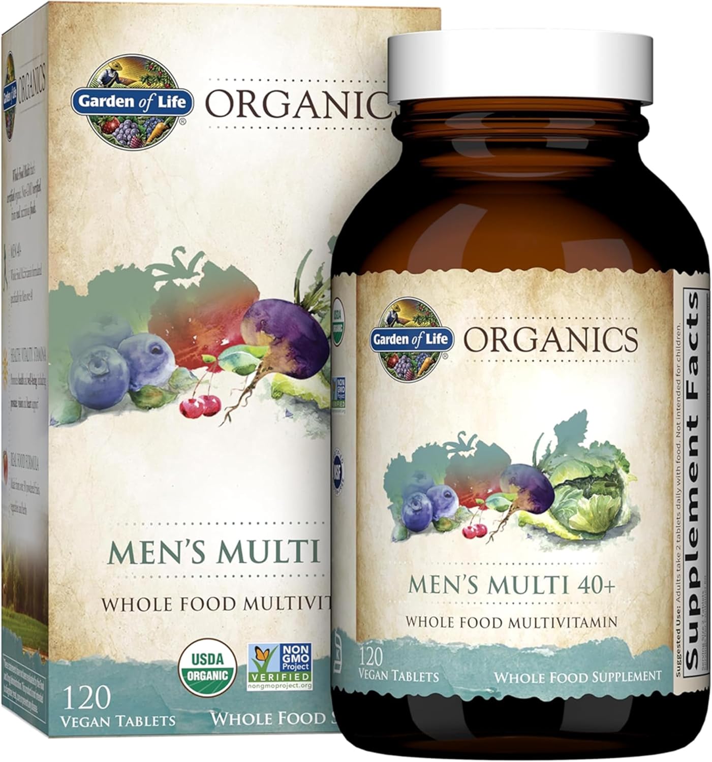 Garden of Life Organics Men's 40+ Multivitamin with Prostate Support, B12 & Vitamins – Vegan Daily Whole Food Multivitamin, Non-GMO, Certified Organic, 120 Tablets