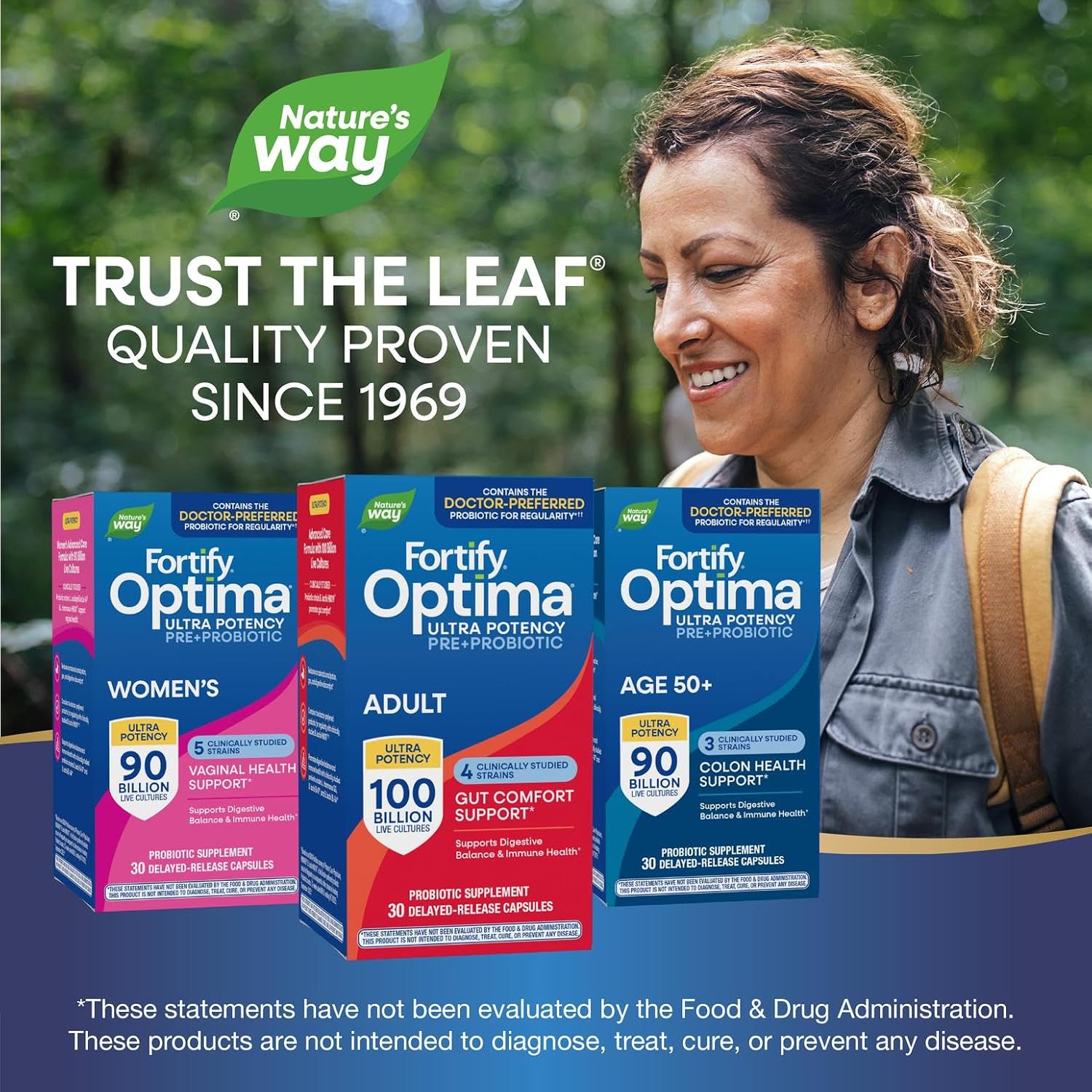 Nature's Way Fortify Optima Probiótico para Adultos, 100 Mil Millones de Cultivos Vivos, 16 Cepas, Prebiótico Vegetal, 30 Cápsulas