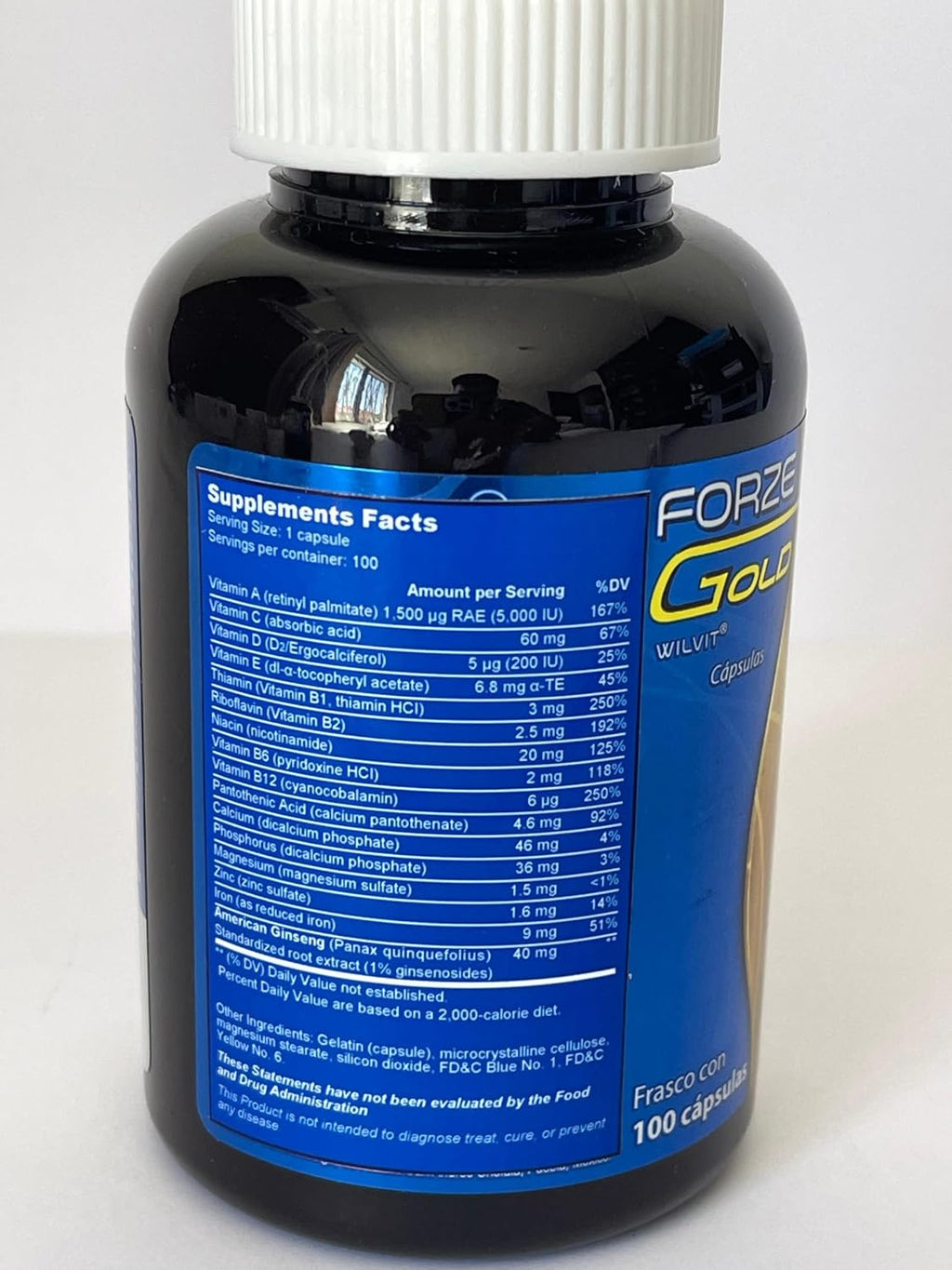 Cápsulas Forze VF Gold | Suplemento Multivitamínico Diario con Ginseng, Vitaminas B, C, D, E, Hierro, Zinc y Magnesio | Dr. Simi | 100 Cápsulas