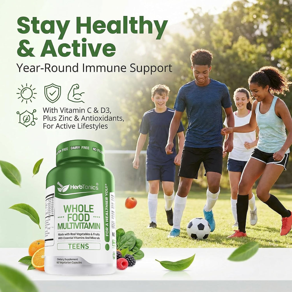 Herbtonics Whole Food Teen Vitamins - Multivitamínico para Adolescentes 12-18 Años - 60 Cápsulas Veganas