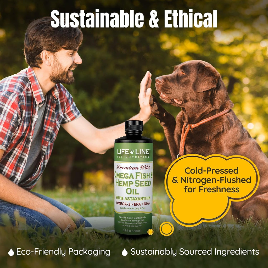 Aceite de Cáñamo Premium Lifeline para Perros y Gatos – Suplemento Omega 3 con Aceite de Pescado y Astaxantina – 770 ml