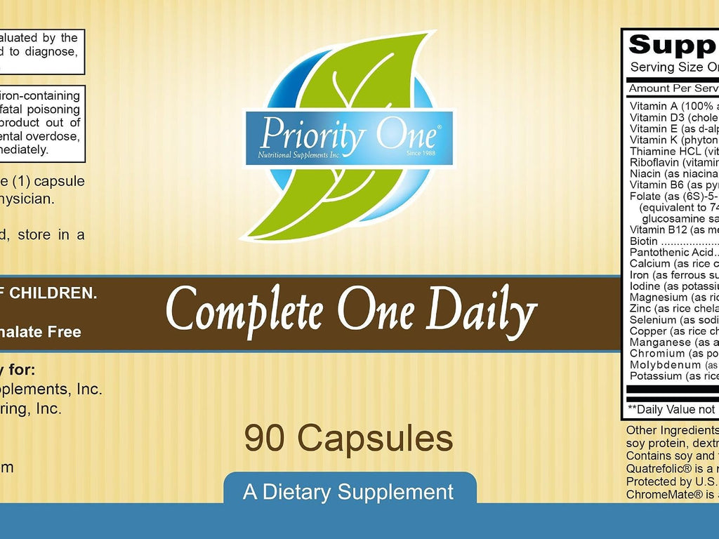 Priority One Vitamins - Complete One Daily - Multivitamin and Mineral Complex - 90 Capsules