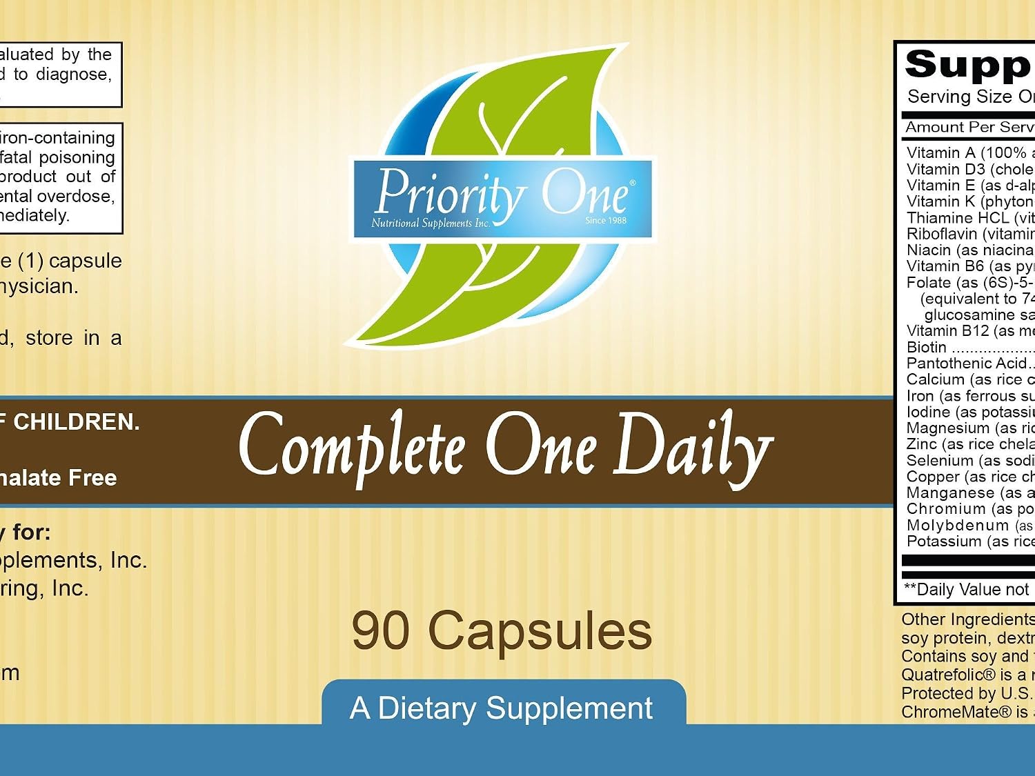 Priority One Vitamins - Complete One Daily - Multivitamin and Mineral Complex - 90 Capsules