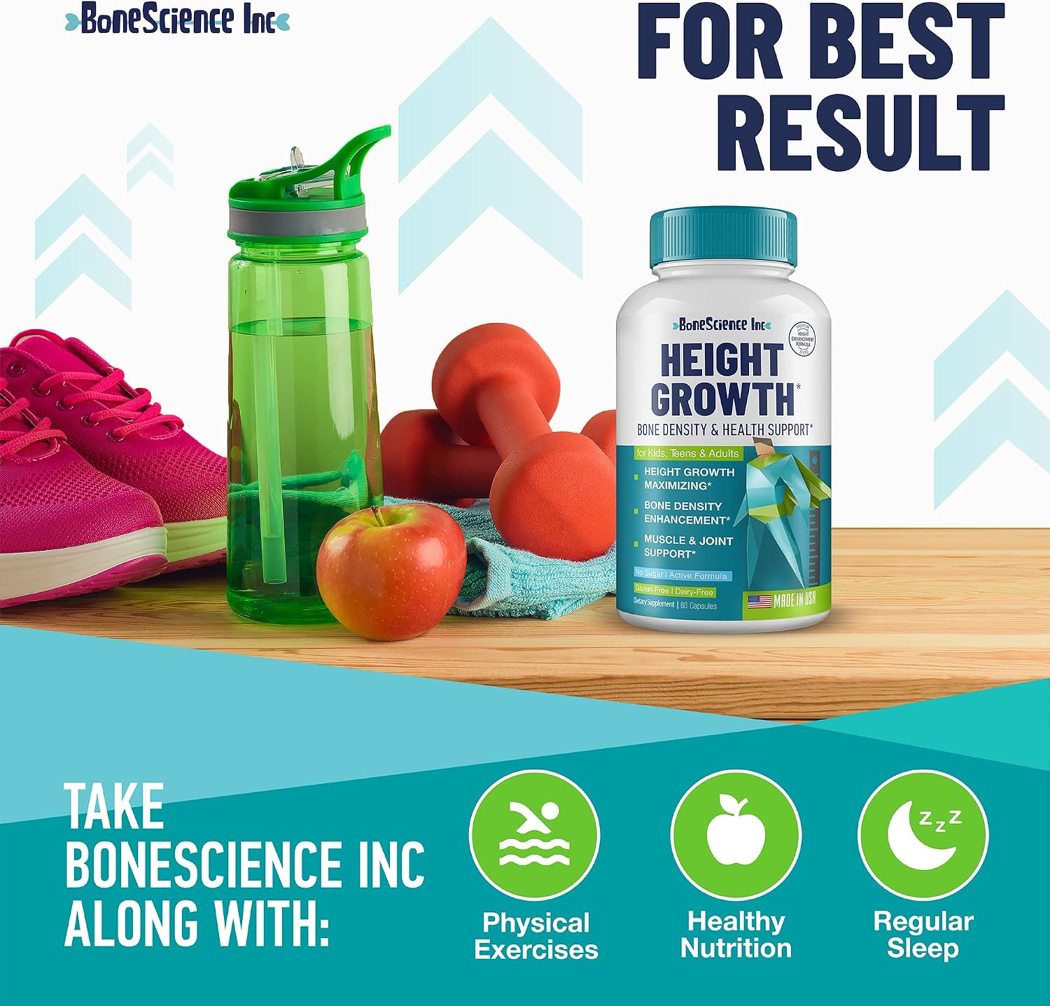 Height Growth Maximizer - Suplemento de Crecimiento Óseo para Adolescentes y Jóvenes - Pack de 2 (60 comprimidos cada uno)