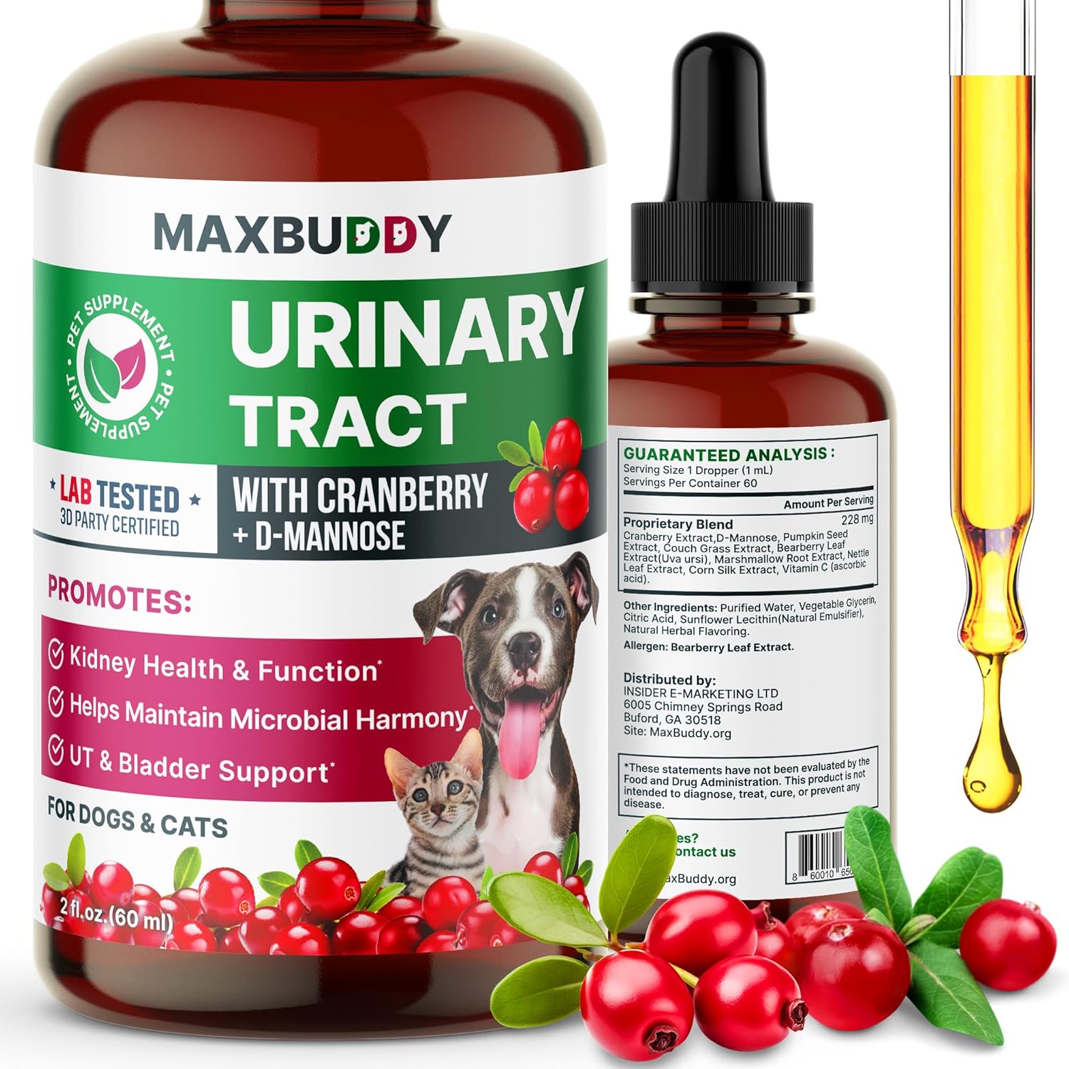 MaxBuddy Gotas para el Cuidado Urinario de Perros y Gatos - Apoyo para Riñón y Vejiga