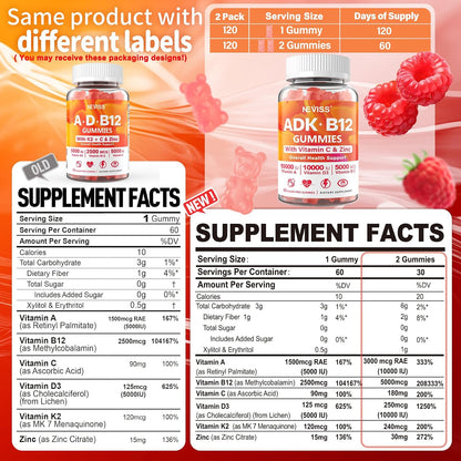 Gominolas ADK+Vitamina B12 Sin Azúcar - Vitamina D3 10000 UI, K2 MK-7 240 mcg, B12 5000 mcg, Multivitamínico Vegano para – Image 2