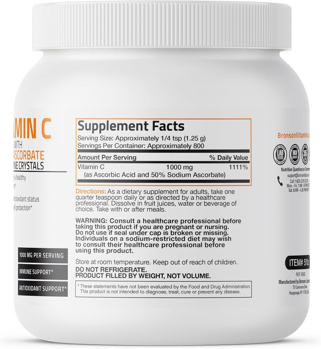 Bronson Buffered Vitamin C Powder - Ascorbic Acid with Sodium Ascorbate - 1 kg