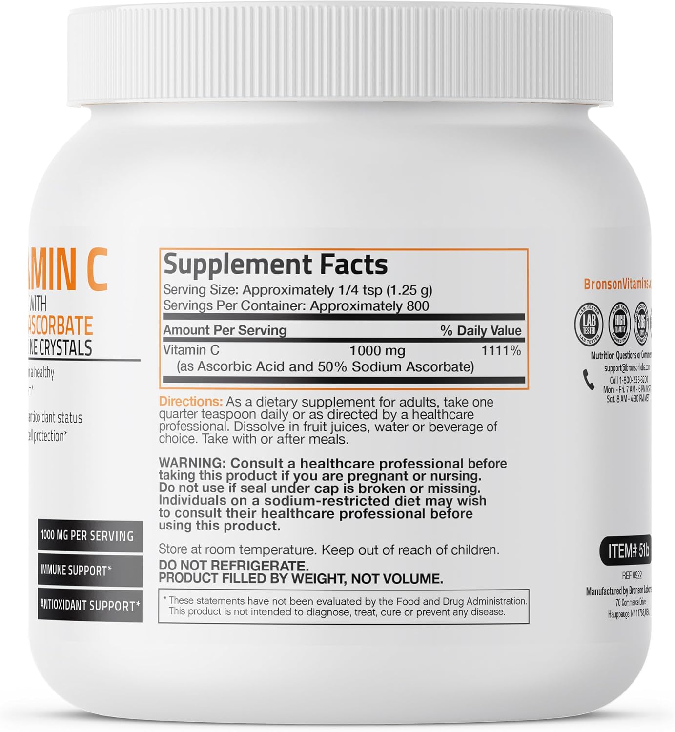 Bronson Buffered Vitamin C Powder - Ascorbic Acid with Sodium Ascorbate - 1 kg