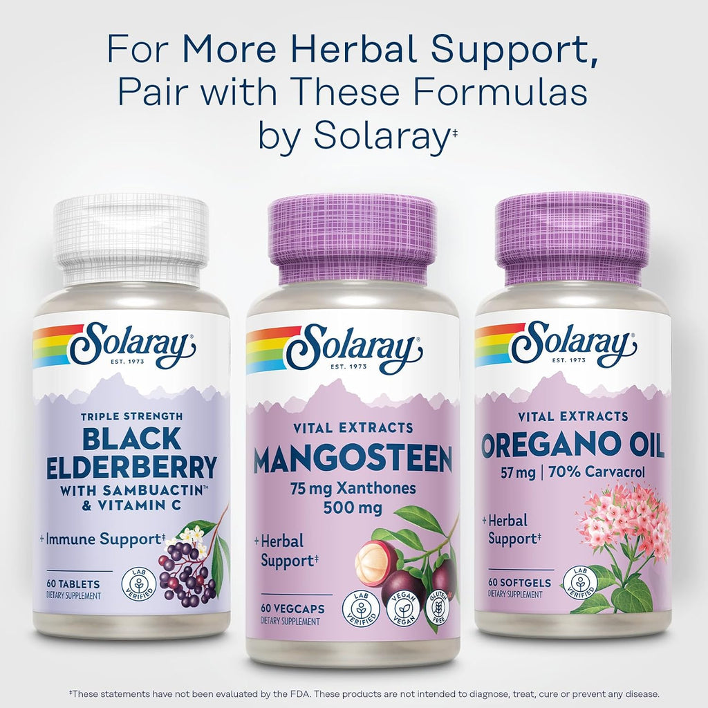 SOLARAY Vital Extracts Mangostán 500mg - Extracto de Fruta de Mangostán con 75mg de Xantonas y 100mg de Polifenoles - Vegano, Sin Gluten - 60 Cápsulas