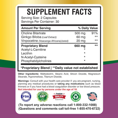 America Medic & Science Cavintona Advanced Supplement – Vinpocetina 20mg – 60 Cápsulas – Image 6