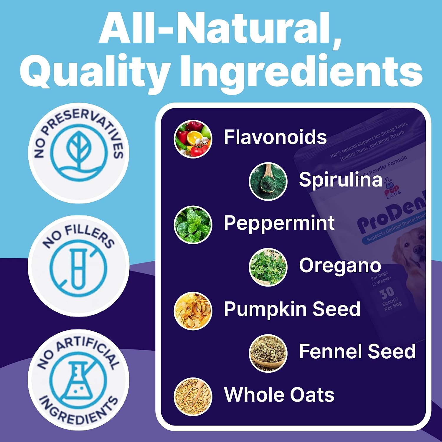 Pup Labs ProDenta - Polvo Natural para Eliminar Sarro y Mal Aliento en Perros, 180 Cucharadas