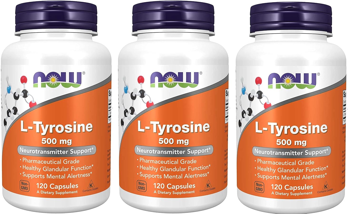 L-Tirosina 500 mg 120 Cápsulas (Paquete de 3) - NOW Foods