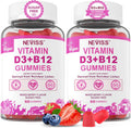 NEVISS 2Pack Gominolas Veganas de Vitamina D3 + B12, Alta Potencia D3 5000IU y 1000 mcg de B12 Metilada, para Adultos, Apoya la Salud Ósea, Inmunidad y Energía, 120 Unidades