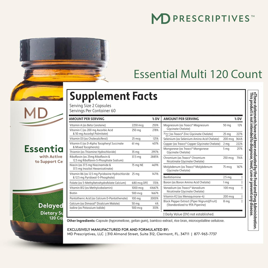 MD Prescriptives Essential Multi (Liberación Retardada) - Complejo Multivitamínico y Mineral - 120 Cápsulas