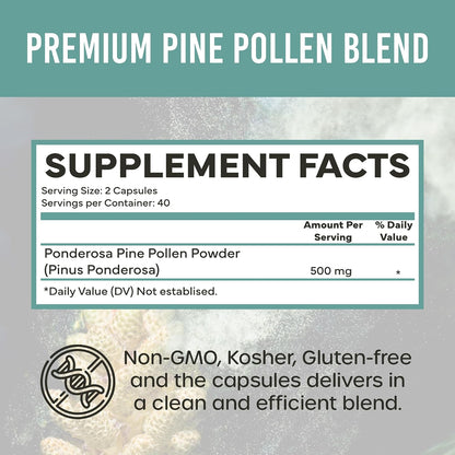 Cápsulas de Polen de Pino 500mg (Pinus Ponderosa) - Recolectado Salvaje en California - Grado Olímpico - Orgánico, No-GMO, – Image 3