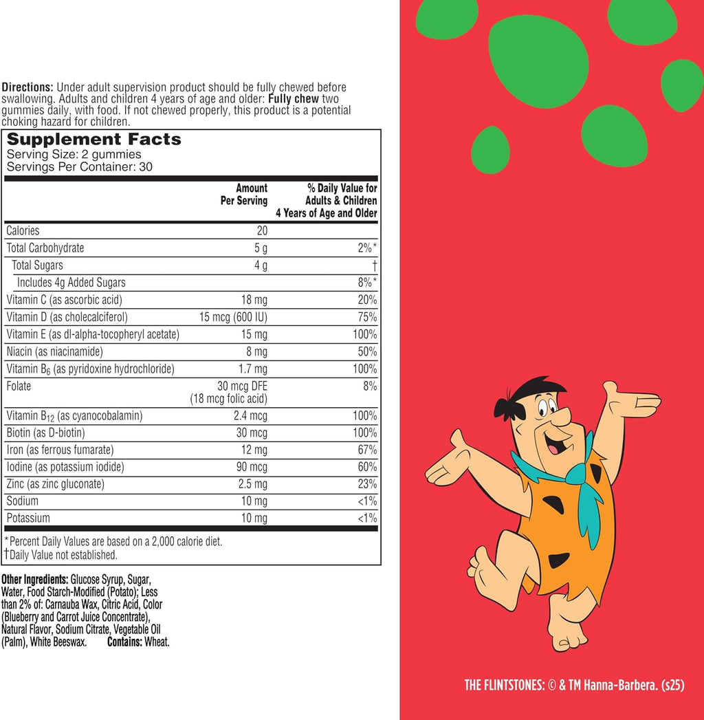 Flintstones Vitaminas para Niños Exigentes + Hierro, 60 Gominolas Sabor Uva