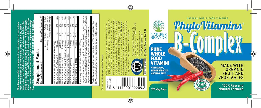 Nature's Brands Organic Whole Food Vitamin B-Complex by PhytoVitamins; 120-Count Vegetarian Capsules