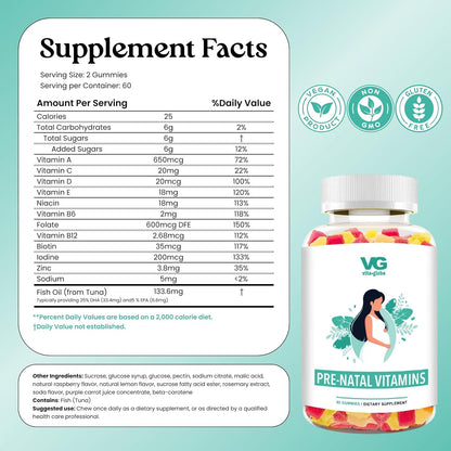 VITA Globe Gomitas Prenatales con Aceite de – Vitamina D3: Contribuye a la absorción y utilización normal del – Image 2