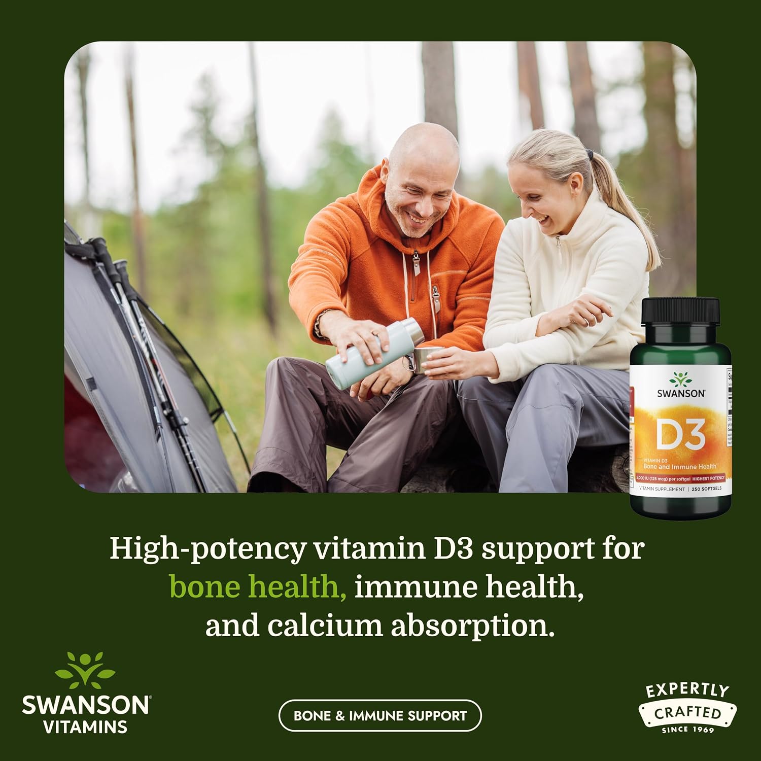 Swanson Vitamina D3 5000 UI - 125 mcg de Colecalciferol (250 Cápsulas Blandas)