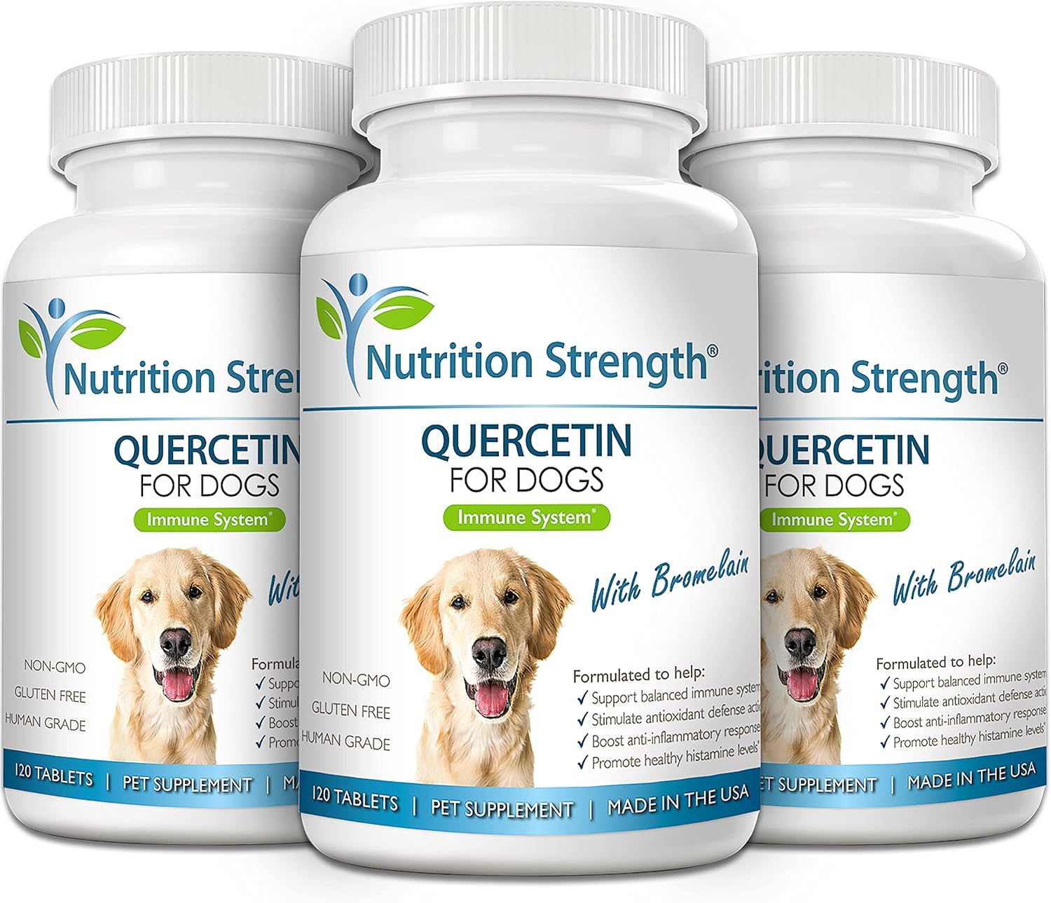 Quercetina para Perros con Bromelina – Apoyo al Sistema Inmunitario y Alivio Inflamatorio – 120 Comprimidos Masticables