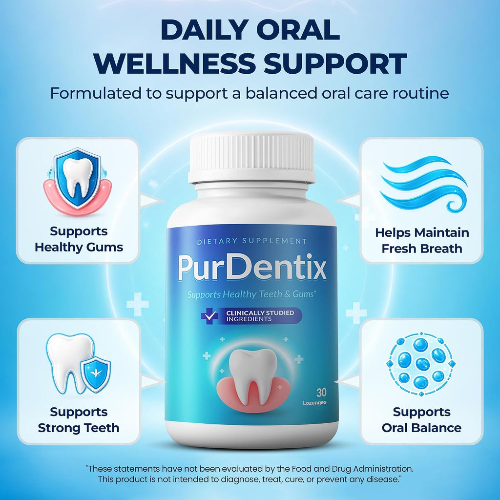 PurDentix Probiótico Oral – Fórmula de 4 Cepas para Encías Saludables, Dientes y Aliento Fresco – 30 Comprimidos Masticables