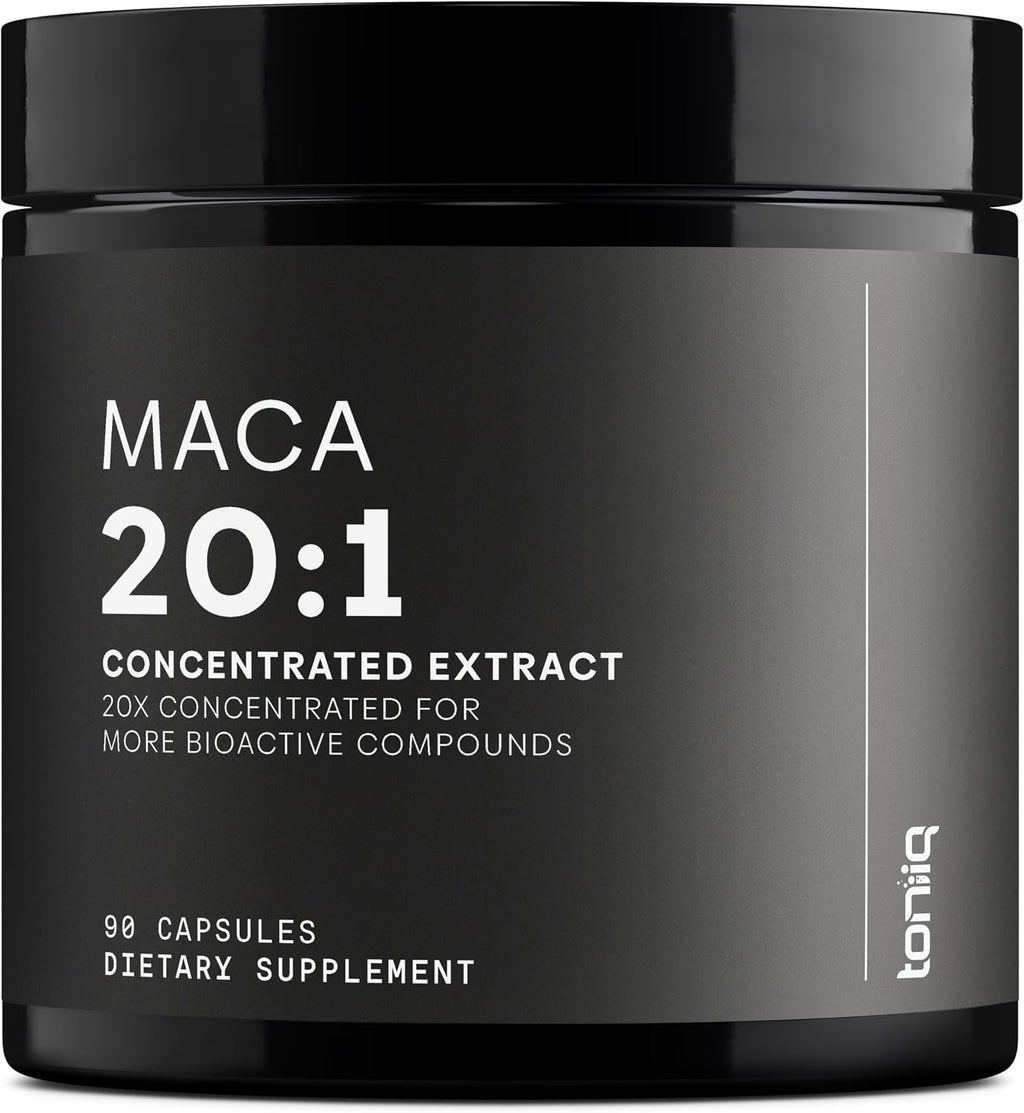 Toniiq Maca Root Extracto 20:1 - Complejo de Maca Negra, Roja y Amarilla - Alta Potencia - 90 Cápsulas