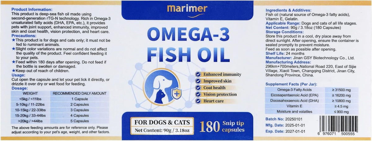 MARIMER Omega-3 Fish Oil for Dogs & Cats, Snip Tips Softgels, 180 Count - görsel 7