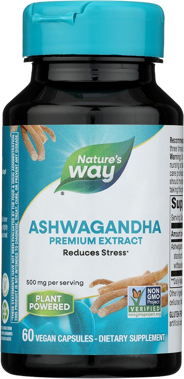 Nature's Way Ashwagandha, Extracto Premium Adaptógeno, 60 Cápsulas